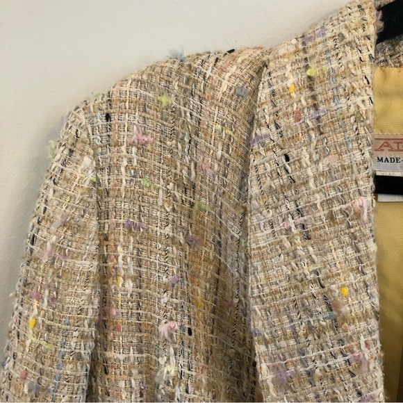 Vintage Alma Italy Tan & Pastel Tweed Power Blazer 90s Shoulder Pads 44 M - Picture 3 of 12